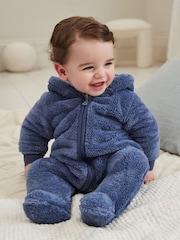Navy Baby Cosy Zip Lined Hooded Fleece All-In-One (0mths-2yrs) - Image 1 of 9