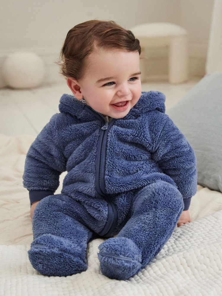 Navy Baby Cosy Zip Lined Hooded Fleece All-In-One (0mths-2yrs) - Image 1 of 9