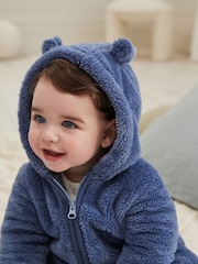 Navy Baby Cosy Zip Lined Hooded Fleece All-In-One (0mths-2yrs) - Image 2 of 9