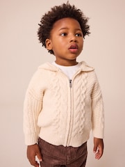 Ecru Cable Knit Zip Through Cardigan (3mths-7yrs) - Image 1 of 9
