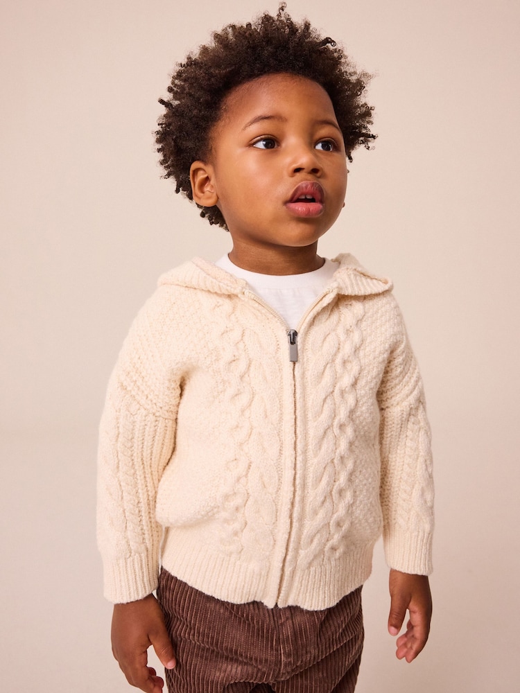 Ecru Cable Knit Zip Through Cardigan (3mths-7yrs) - Image 1 of 9