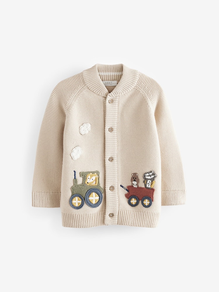 Neutral Train Character 100% Cotton Cardigan (3mths-7yrs) - Image 1 of 4 Neutral Train Character 100% Cotton Cardigan (3mths-7yrs) - Image 1 of 4