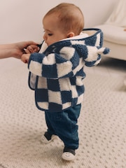 Navy Blue Checkerboard Baby Borg Hooded Fleece Jacket (0mths-2yrs) - Image 1 of 10