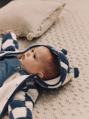 Navy Blue Checkerboard Baby Borg Hooded Fleece Jacket (0mths-2yrs) - Image 3 of 10