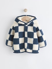 Navy Blue Checkerboard Baby Borg Hooded Fleece Jacket (0mths-2yrs) - Image 4 of 10