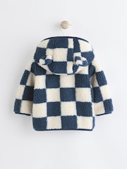 Navy Blue Checkerboard Baby Borg Hooded Fleece Jacket (0mths-2yrs) - Image 5 of 10