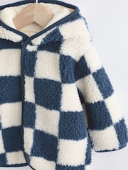 Navy Blue Checkerboard Baby Borg Hooded Fleece Jacket (0mths-2yrs) - Image 6 of 10