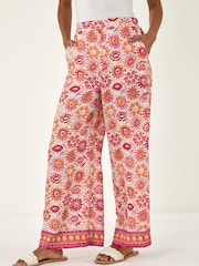 Roman Orange Floral Print Wide Leg Trousers - Image 1 of 4