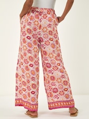 Roman Orange Floral Print Wide Leg Trousers - Image 2 of 4
