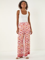 Roman Orange Floral Print Wide Leg Trousers - Image 3 of 4