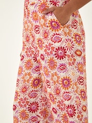 Roman Orange Floral Print Wide Leg Trousers - Image 4 of 4