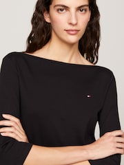 Tommy Hilfiger Black Slim Cody Boat Neck 100% Cotton Top - Image 4 of 5