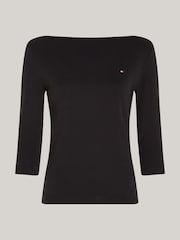 Tommy Hilfiger Black Slim Cody Boat Neck 100% Cotton Top - Image 5 of 5