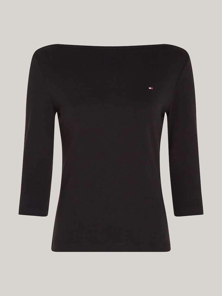 Tommy Hilfiger Black Slim Cody Boat Neck 100% Cotton Top - Image 5 of 5 Tommy Hilfiger Black Slim Cody Boat Neck 100% Cotton Top - Image 5 of 5