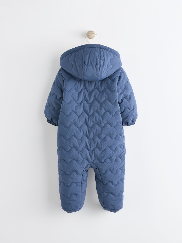 Navy Blue Baby Quilted Fleece Zip Lined Hooded All-In-One Pramsuit (0-18mths) - Image 2 of 7 Navy Blue Baby Quilted Fleece Zip Lined Hooded All-In-One Pramsuit (0-18mths) - Image 2 of 7