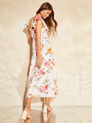 Lipsy White Sleeveless V Neck Ruffle Summer Midi Dress - Image 2 of 4