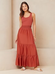 Lipsy Rust Hybrid Shirred Waist Summer Holiday Maxi Dress - Image 1 of 4