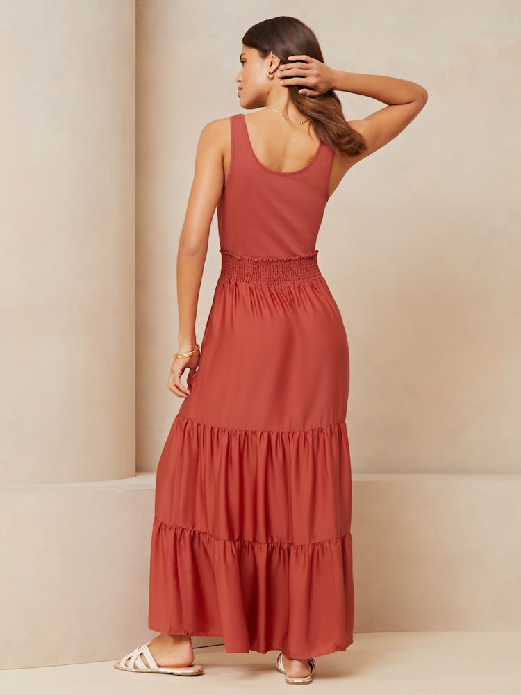 Lipsy Rust Hybrid Shirred Waist Summer Holiday Maxi Dress - Image 2 of 4