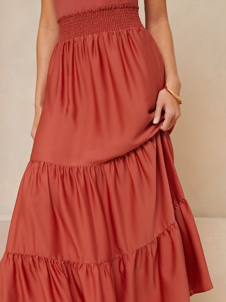 Lipsy Rust Hybrid Shirred Waist Summer Holiday Maxi Dress - Image 4 of 4