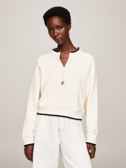 Tommy Hilfiger Cream Texture 1/2 Zip Sweatshirt - Image 1 of 6