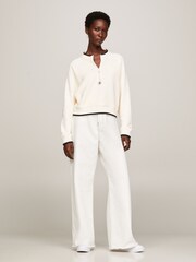 Tommy Hilfiger Cream Texture 1/2 Zip Sweatshirt - Image 2 of 6