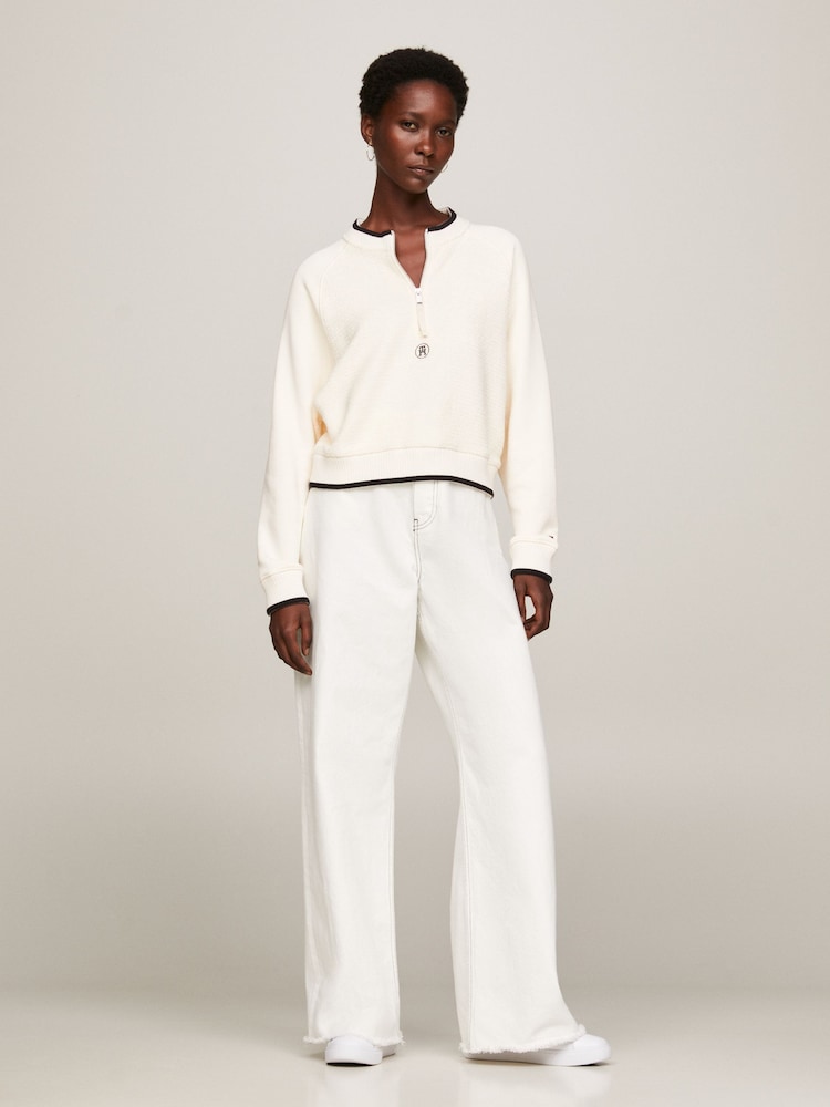 Tommy Hilfiger Cream Texture 1/2 Zip Sweatshirt - Image 2 of 6
