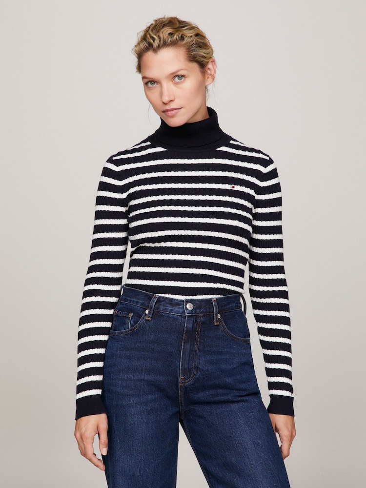 Tommy Hilfiger Blue Cable Knit Sweater - Image 1 of 5 Tommy Hilfiger Blue Cable Knit Sweater - Image 1 of 5