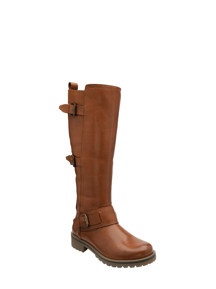 Lotus Brown Heeled Knee High Boots - Image 1 of 4