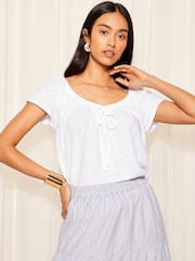 Friends Like These White Linen Look Cotton Slubby Tie Neck T-Shirt - Image 1 of 4