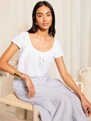 Friends Like These White Linen Look Cotton Slubby Tie Neck T-Shirt - Image 2 of 4