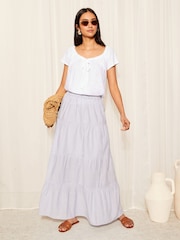 Friends Like These White Linen Look Cotton Slubby Tie Neck T-Shirt - Image 3 of 4