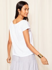 Friends Like These White Linen Look Cotton Slubby Tie Neck T-Shirt - Image 4 of 4