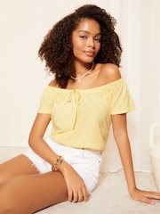 Friends Like These Yellow Linen Look Cotton Slubby Tie Neck T-Shirt - Image 2 of 4