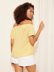 Friends Like These Yellow Linen Look Cotton Slubby Tie Neck T-Shirt - Image 4 of 4