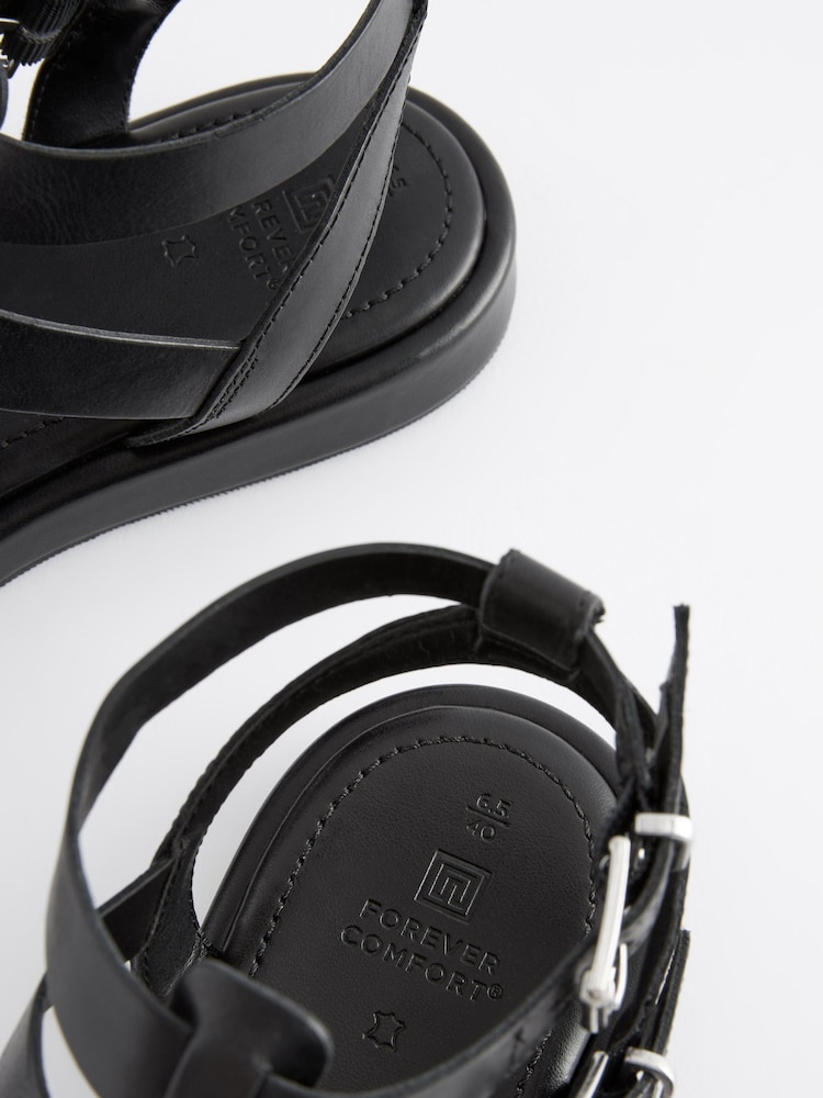 Black Extra Wide Fit Forever Comfort® Leather Gladiator Sandals - Image 3 of 5
