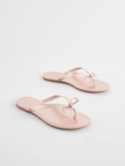 Розово-золотистый - Кожаные шлепанцы с бантиками Forever Comfort® - Image 1 of 7