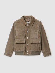Reiss Pistachio Bas 3-9 yrs Suede Front Pocket Jacket - Image 2 of 4
