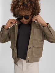 Reiss Pistachio Bas 3-9 yrs Suede Front Pocket Jacket - Image 3 of 4