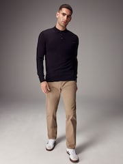 Black Regular Fit Knitted Long Sleeve Polo Shirt - Image 2 of 8