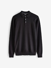 Black Regular Fit Knitted Long Sleeve Polo Shirt - Image 6 of 8