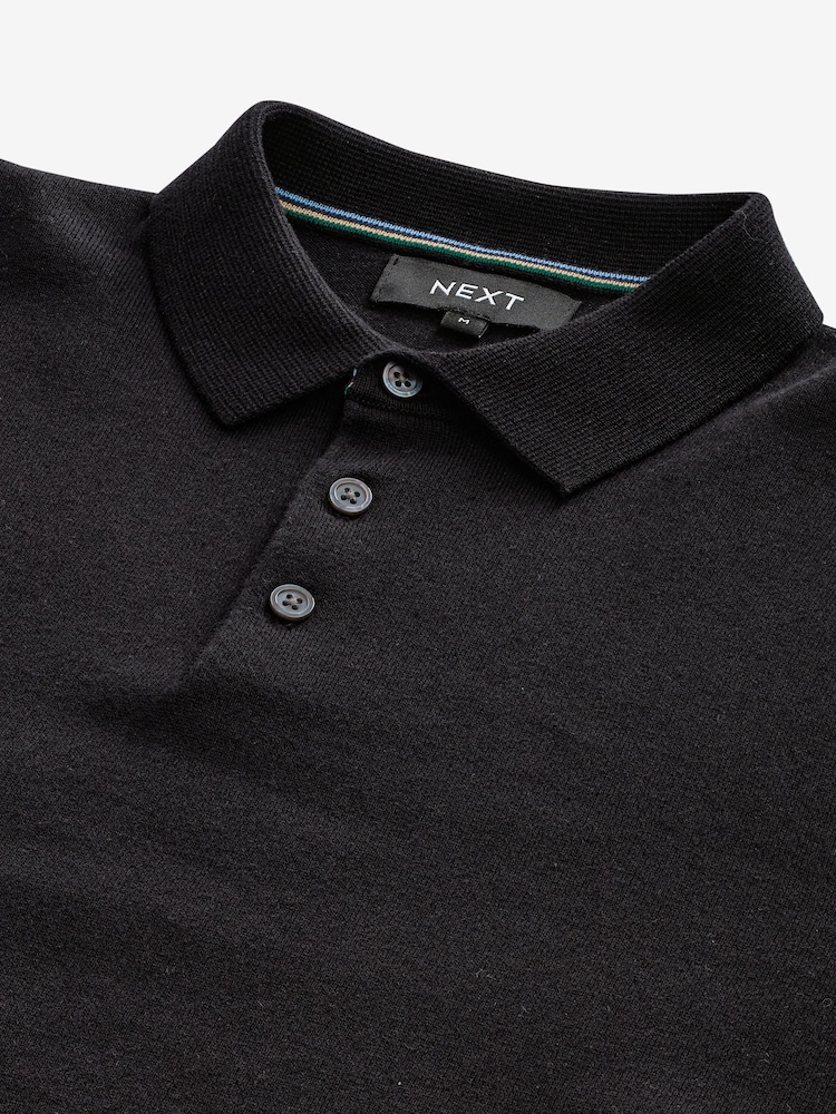 Black Regular Fit Knitted Long Sleeve Polo Shirt - Image 8 of 8