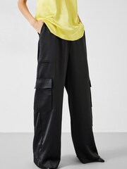 Hush Black Katy Satin Wide Cargo Trousers - Image 1 of 5
