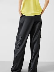 Hush Black Katy Satin Wide Cargo Trousers - Image 2 of 5