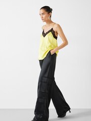 Hush Black Katy Satin Wide Cargo Trousers - Image 3 of 5