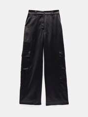Hush Black Katy Satin Wide Cargo Trousers - Image 5 of 5