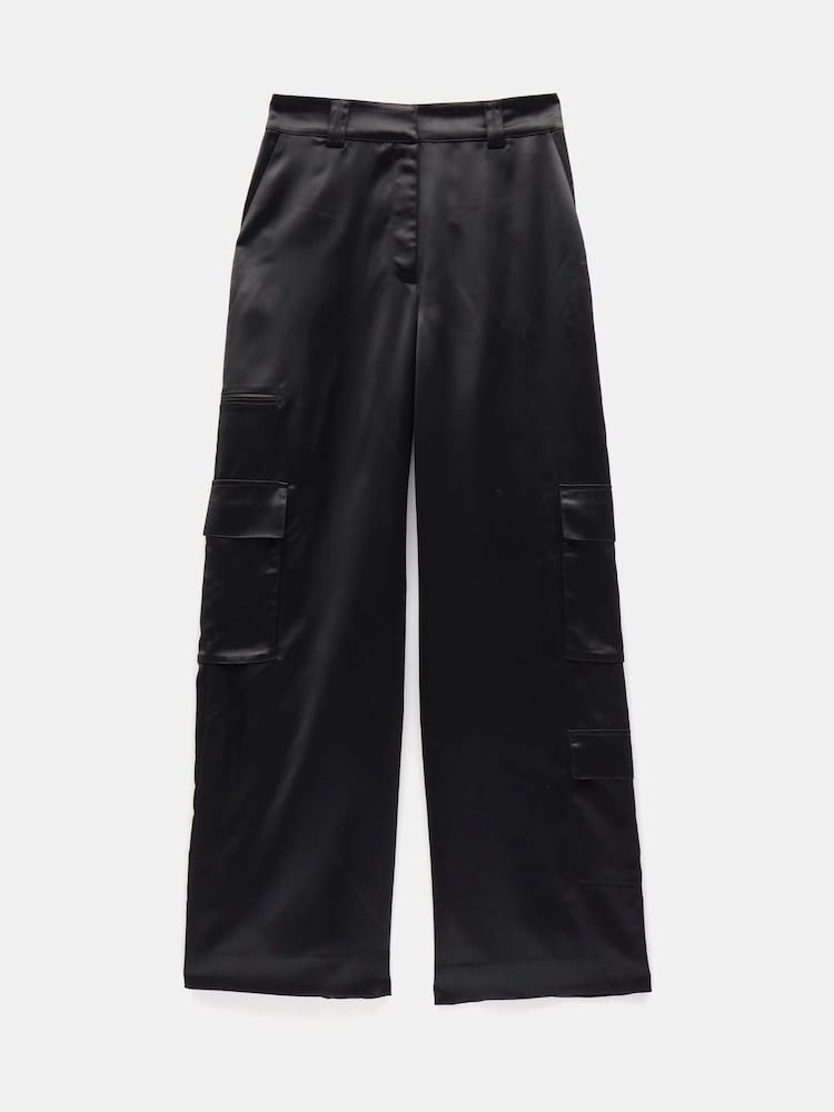 Hush Black Katy Satin Wide Cargo Trousers - Image 5 of 5