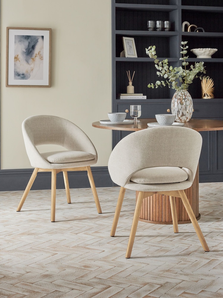 Light Natural Tweedy Plain Hewitt Dining Chairs Set of 2 - Image 1 of 6