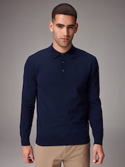 Albastru Bleumarin - Măsură regular - Bluză polo tricotată cu mânecă lungă - Image 1 of 8