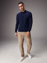 Albastru Bleumarin - Măsură regular - Bluză polo tricotată cu mânecă lungă - Image 2 of 8