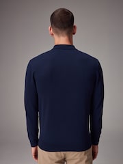 Albastru Bleumarin - Măsură regular - Bluză polo tricotată cu mânecă lungă - Image 3 of 8